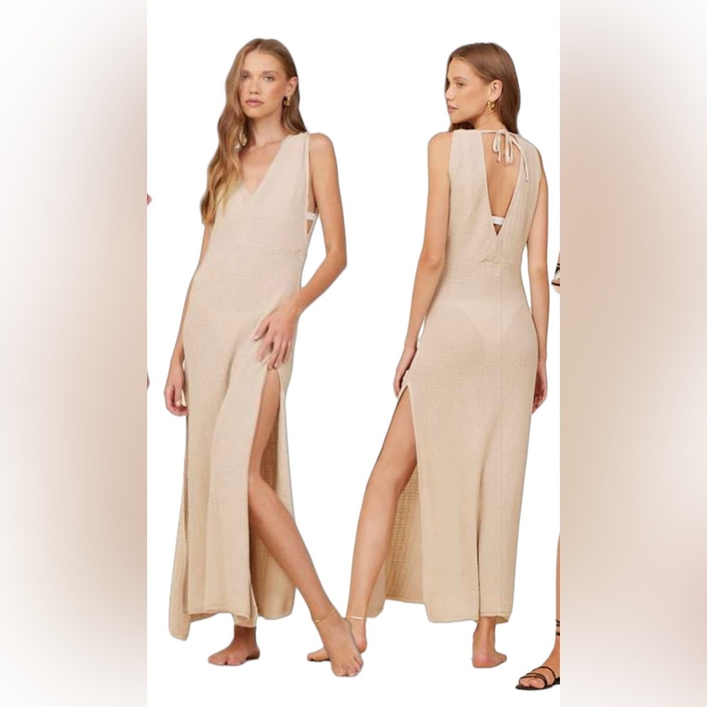 SURF GYPSY Beach Beige Crepe Knit Maxi Cover Up